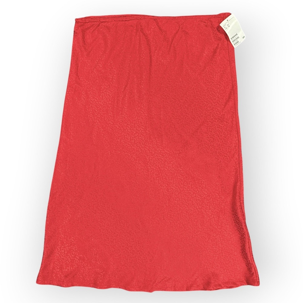 H&M JacquardAnimal Print Satin Midi Slip Skirt Womens 14 Red Leopard Pull-on - Picture 2 of 8